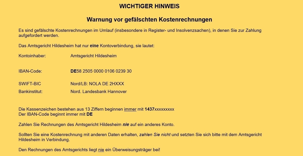 Warnung vor gefaelschten Kostenrechnungen