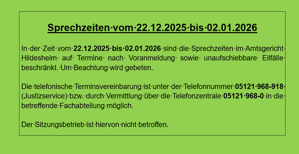 Sprechzeiten 22.12.25 - 02.01.26